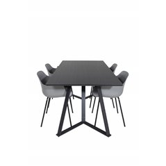 Marina Dining Table - Black top / Black Legs , Comfort Plastic Dining Chair - Black Legs - Grey Plastic_4