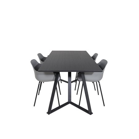 Marina Dining Table - Black top / Black Legs , Comfort Plastic Dining Chair - Black Legs - Grey Plastic_4