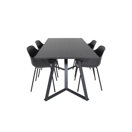 Marina Dining Table - Black top / Black Legs , Comfort Plastic Dining Chair - Black Legs -Black Plastic_4
