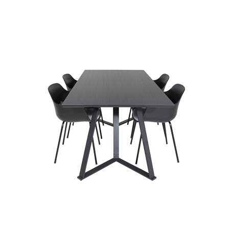 Marina Dining Table - Black top / Black Legs , Comfort Plastic Dining Chair - Black Legs -Black Plastic_4