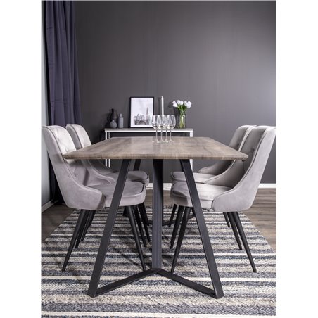 Marina Dining Table - 180*90*H75 - Grey / Black, Velvet Deluxe Dining Chair - Light Grey / Black_4