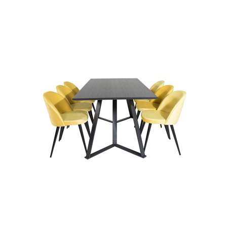 Marina Dining Table - Black top / Black Legs , Velvet Dining Chair - Yellow / Black_6