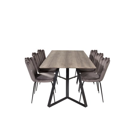 Marina Dining Table - 180*90*H75 - Grey / Black, Limhamn Light - Chair - Grey Velvet_6