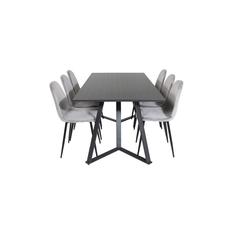 Marina Dining Table - Black top / Black Legs , Polar Dining Chair - Black legs / Light Grey Velvet (ersätter 19902-885)_6