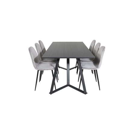 Marina Dining Table - Black top / Black Legs , Polar Dining Chair - Black legs / Light Grey Velvet (ersätter 19902-885)_6