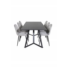 Marina Dining Table - Black top / Black Legs , Polar Dining Chair - Black legs / Light Grey Velvet (ersätter 19902-885)_6