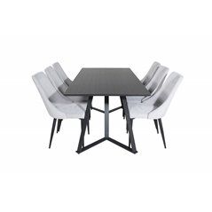 Marina Dining Table - Black top / Black Legs , Leone Dining Chair - Grey / Black_6