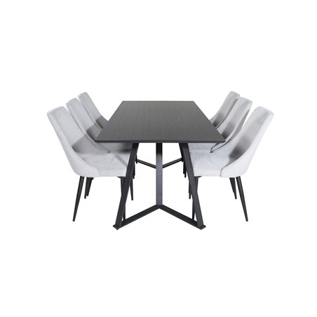 Marina Dining Table - Black top / Black Legs , Leone Dining Chair - Grey / Black_6
