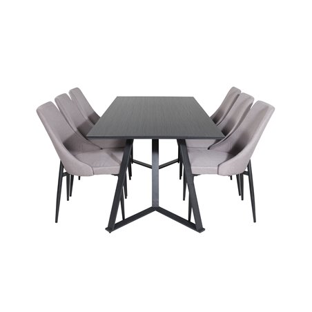 Marina Dining Table - Black top / Black Legs , Leone 2 Dining Chair - Grey / Black_6