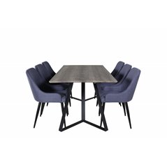 Marina Dining Table - 180*90*H75 - Grey / Black, Plaza Dining Chair - Black Legs - Blue Fabric_6