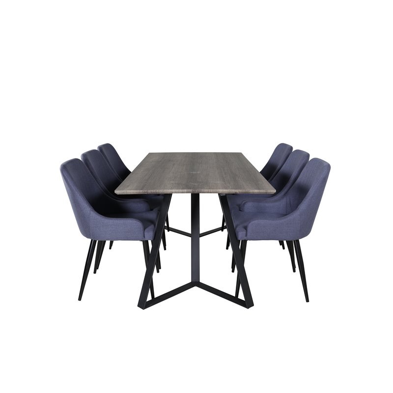 Marina Dining Table - 180*90*H75 - Grey / Black, Plaza Dining Chair - Black Legs - Blue Fabric_6