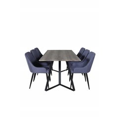 Marina Dining Table - 180*90*H75 - Grey / Black, Plaza Dining Chair - Black Legs - Blue Fabric_6