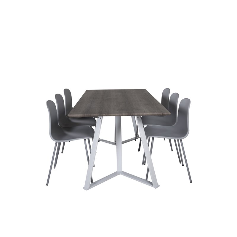 Marina Dining Table - Grey "oak" / White Legs , Arctic Dining Chair - Grey Legs - Grey Plastic_6