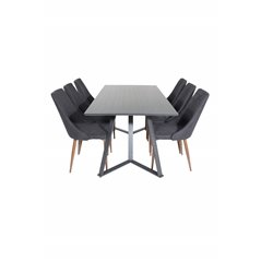 Marina Dining Table - Black top / Black Legs , Leone Dining Chair - Walnut legs - Black Fabric_6