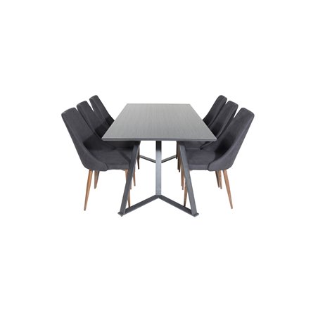 Marina Dining Table - Black top / Black Legs , Leone Dining Chair - Walnut legs - Black Fabric_6