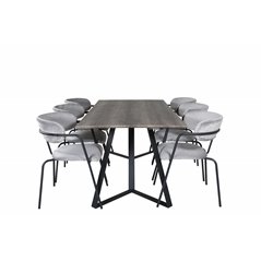 Marina Dining Table - 180*90*H75 - Grey / Black, Arrow armchair - Black Legs - Grey Velvet_6