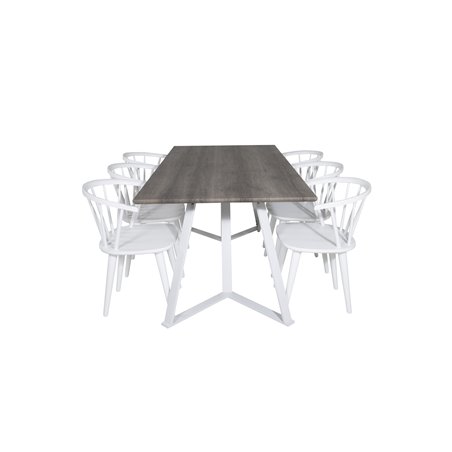 Marina Dining Table - Grey "oak" / White Legs , Bullerbyn Windsor Dining Chair - White_6