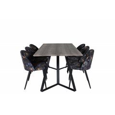 Marina Dining Table - 180*90*H75 - Grey / Black, Velvet Dining Chair - Black Flower fabric_6