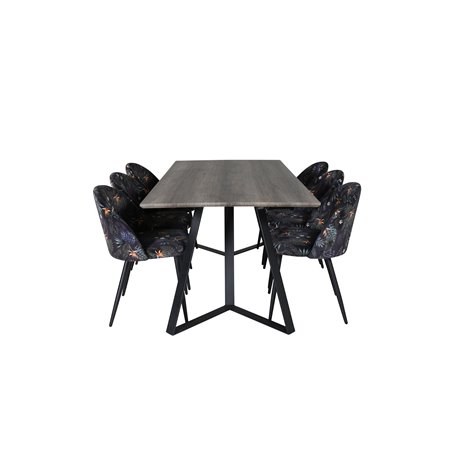 Marina ruokapöytä - 180 * 90 * H75 - harmaa / musta, sametti ruokapöydän tuoli - musta kukkakangas_6
