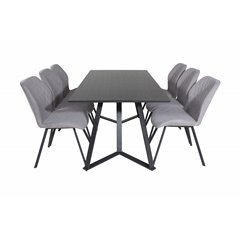 Marina Dining Table - Black top / Black Legs , Gemma Dining Chair - Black Legs - Grey Fabric_6