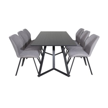 Marina Dining Table - Black top / Black Legs , Gemma Dining Chair - Black Legs - Grey Fabric_6
