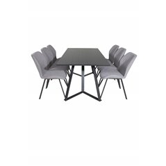 Marina Dining Table - Black top / Black Legs , Gemma Dining Chair - Black Legs - Grey Fabric_6