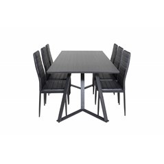 Marina Dining Table - Black top / Black Legs , Slim High Back Dining Chair - Black Legs - Black PU_6