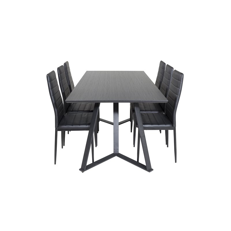 Marina Dining Table - Black top / Black Legs , Slim High Back Dining Chair - Black Legs - Black PU_6