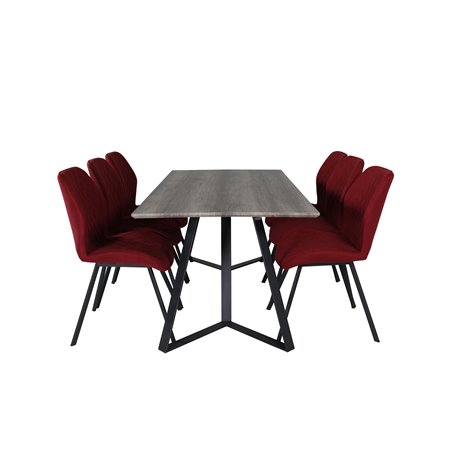 Marina Dining Table - 180*90*H75 - Grey / Black, Gemma Dining Chair - Black Legs - Red Fabric_6