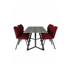 Marina Dining Table - 180*90*H75 - Grey / Black, Gemma Dining Chair - Black Legs - Red Fabric_6