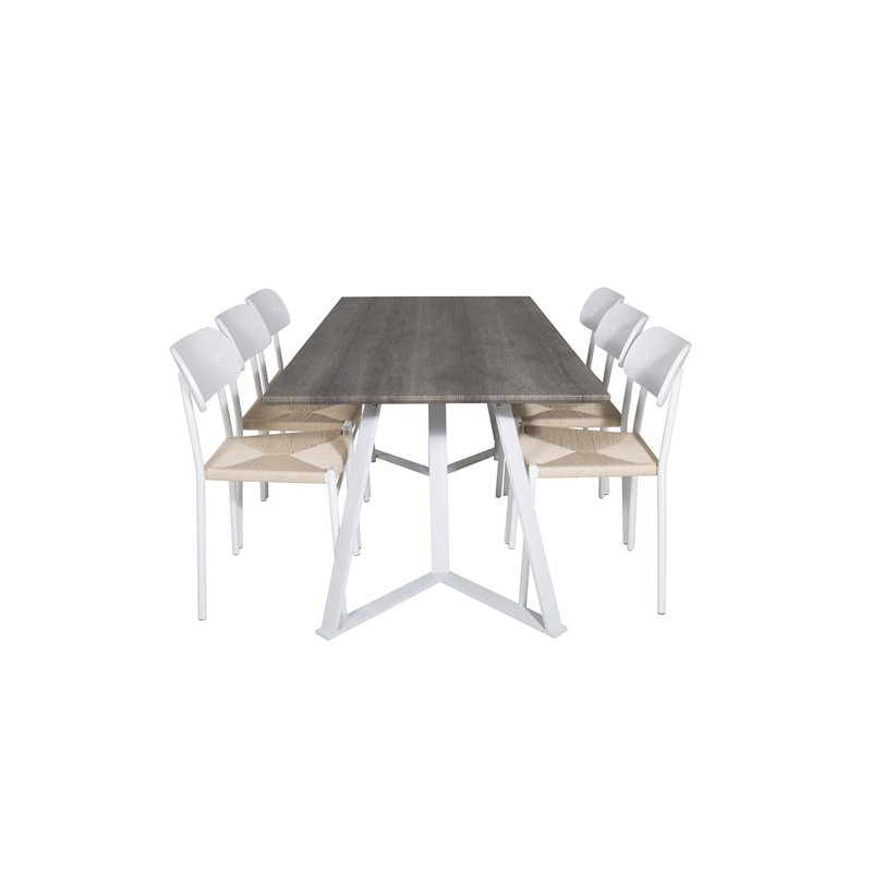 Marina Dining Table - Grey "oak" / White Legs , Polly Dining Chair - Nature / White_6