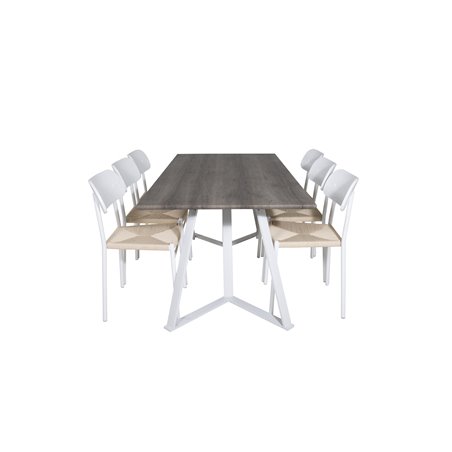 Marina Dining Table - Grey "oak" / White Legs , Polly Dining Chair - Nature / White_6