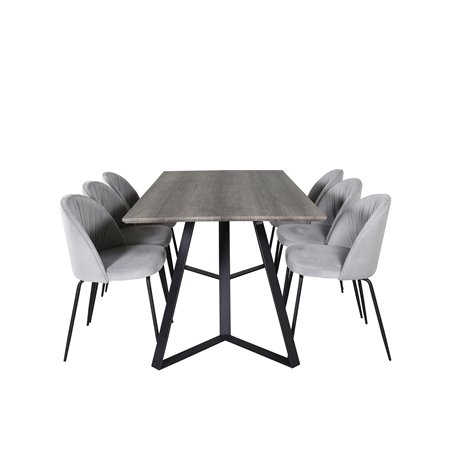 Marina Dining Table - 180*90*H75 - Grey / Black, Wrinkles Dining Chair - Black Legs - Grey Velvet_6