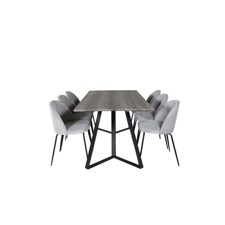 Marina Dining Table - 180*90*H75 - Grey / Black, Wrinkles Dining Chair - Black Legs - Grey Velvet_6
