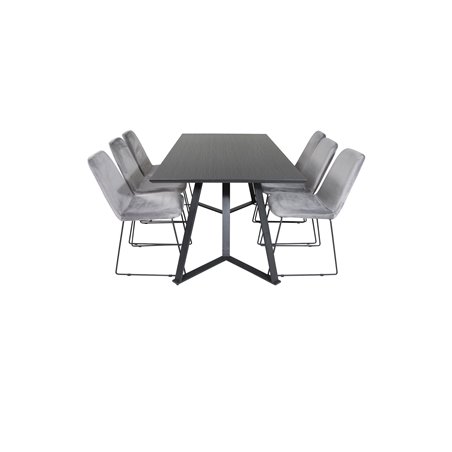 Marina Dining Table - Black top / Black Legs , Muce Dining Chair - Black Legs - Grey Velvet_6