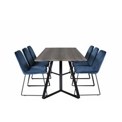 Marina Dining Table - 180*90*H75 - Grey / Black, Muce Dining Chair - Black Legs - Blue Velvet_6