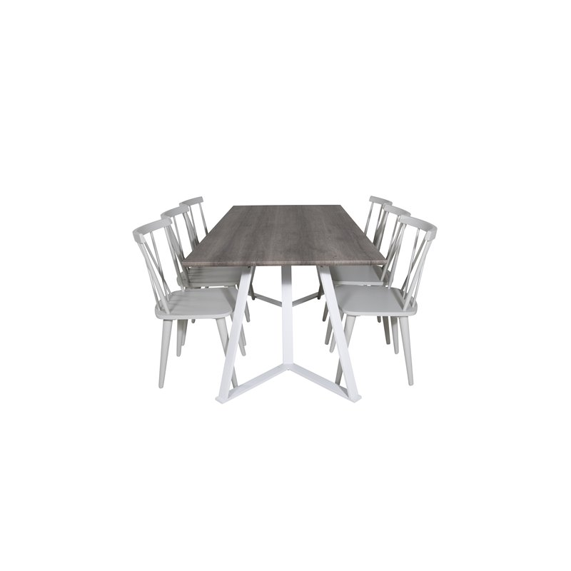 Marina Dining Table - Grey "oak" / White Legs , Mariannelund Windsor Chair - Grey_6