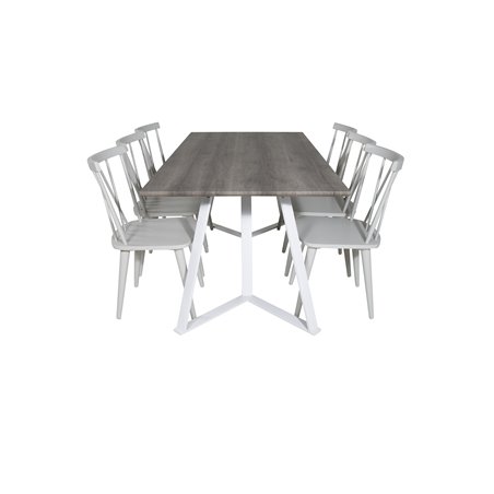 Marina Dining Table - Grey "oak" / White Legs , Mariannelund Windsor Chair - Grey_6