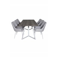 Marina Dining Table - Grey "oak" / White Legs , Plaza Dining chair - White legs - Light Grey Fabric_6