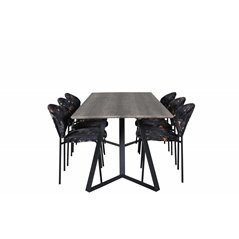 Marina Dining Table - 180*90*H75 - Grey / Black, Vault Dining Chair - Black legs - Black Flower printed fabric_6