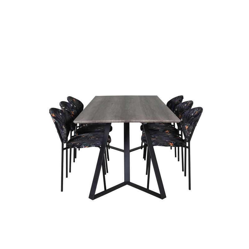 Marina Dining Table - 180*90*H75 - Grey / Black, Vault Dining Chair - Black legs - Black Flower printed fabric_6