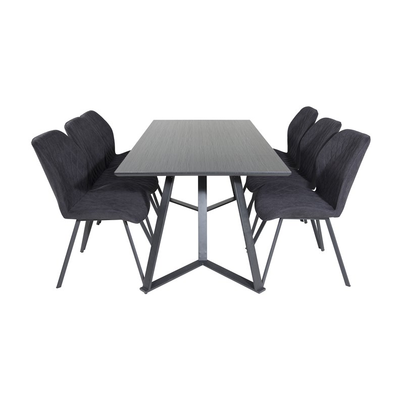 Marina Dining Table - Black top / Black Legs , Gemma Dining Chair - Black Legs - Black Fabric_6