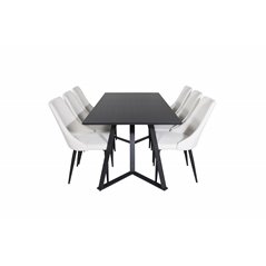 Marina Dining Table - Black top / Black Legs , Leone Dining Chair - Beige / Black_6