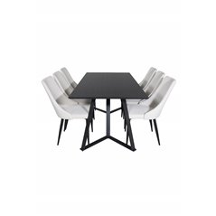 Marina Dining Table - Black top / Black Legs , Leone Dining Chair - Beige / Black_6