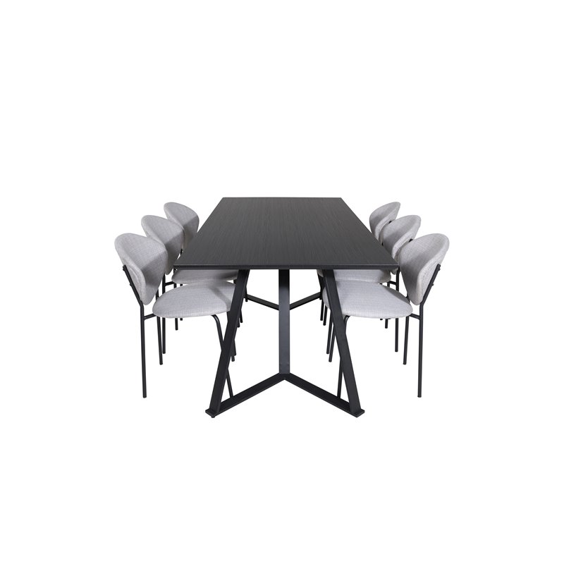Marina Dining Table - Black top / Black Legs , Vault Dining Chair - Black Legs - Grey Fabric_6