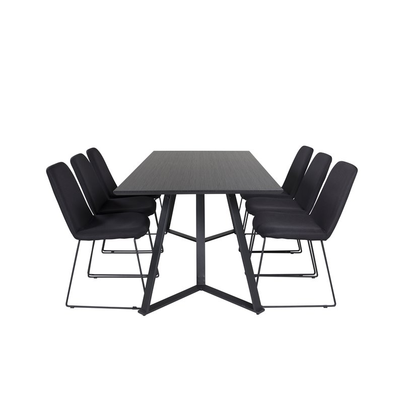 Marina Dining Table - Black top / Black Legs , Muce Dining Chair - Black Legs - Black Fabric_6