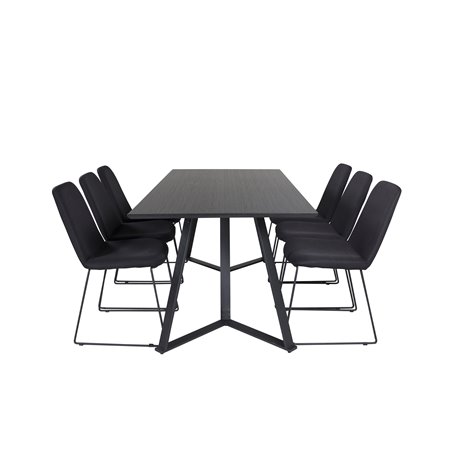 Marina Dining Table - Black top / Black Legs , Muce Dining Chair - Black Legs - Black Fabric_6