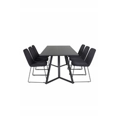 Marina Dining Table - Black top / Black Legs , Muce Dining Chair - Black Legs - Black Fabric_6