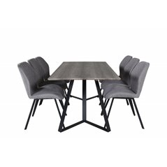 Marina Dining Table - 180*90*H75 - Grey / Black, Gemma Dining Chair - Black Legs - Grey Fabric_6