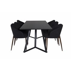 Marina Dining Table - Black top / Black Legs , Arch Dining Chair - Walnut Legs - Black Fabric_6